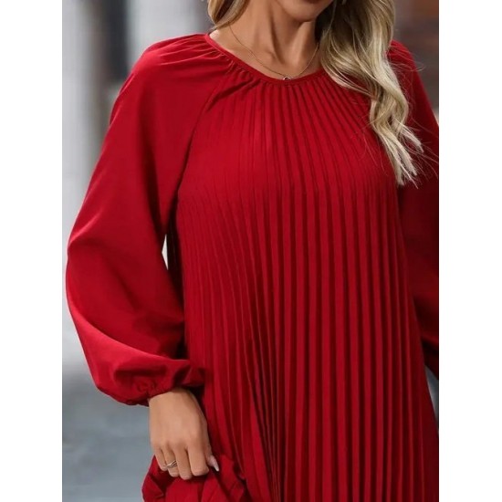 Kadın Uzun Kollu Yuvarlak Yaka Pileli Salaş Mini Ithal Krep Elbise, 28757 Kadın Uzun Kollu Yuvarlak Yaka Pileli Salaş Mini Ithal Krep Elbise, 28757