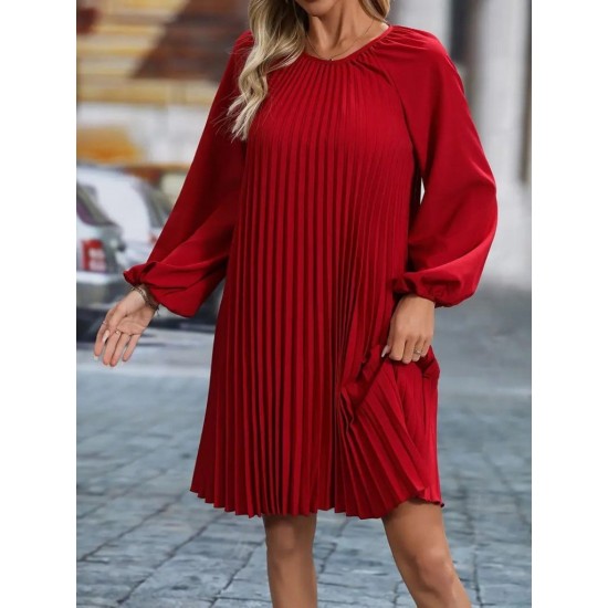 Kadın Uzun Kollu Yuvarlak Yaka Pileli Salaş Mini Ithal Krep Elbise, 28757 Kadın Uzun Kollu Yuvarlak Yaka Pileli Salaş Mini Ithal Krep Elbise, 28757