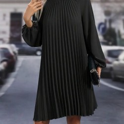 Kadın Uzun Kollu Yuvarlak Yaka Pileli Salaş Mini Ithal Krep Elbise, 28756 Kadın Uzun Kollu Yuvarlak Yaka Pileli Salaş Mini Ithal Krep Elbise, 28756