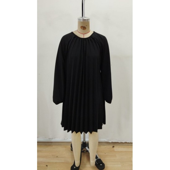 Kadın Uzun Kollu Yuvarlak Yaka Pileli Salaş Mini Ithal Krep Elbise, 28756 Kadın Uzun Kollu Yuvarlak Yaka Pileli Salaş Mini Ithal Krep Elbise, 28756