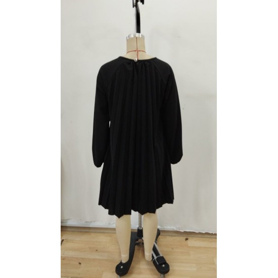 Kadın Uzun Kollu Yuvarlak Yaka Pileli Salaş Mini Ithal Krep Elbise, 28756 Kadın Uzun Kollu Yuvarlak Yaka Pileli Salaş Mini Ithal Krep Elbise, 28756