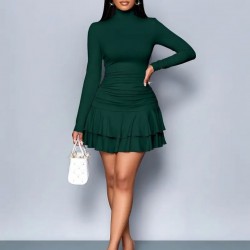 Kadın Uzun Kollu Balıkçı Yaka Mini Fırfırlı Sandy Elbise , 28482 Kadın Uzun Kollu Balıkçı Yaka Mini Fırfırlı Sandy Elbise , 28482