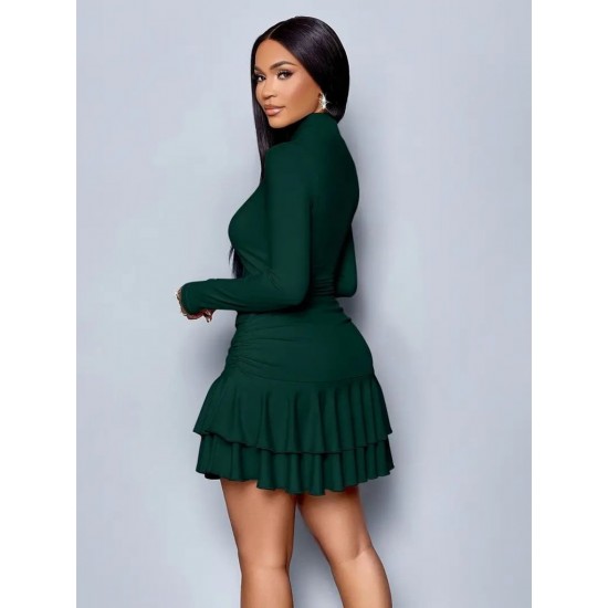 Kadın Uzun Kollu Balıkçı Yaka Mini Fırfırlı Sandy Elbise , 28482 Kadın Uzun Kollu Balıkçı Yaka Mini Fırfırlı Sandy Elbise , 28482