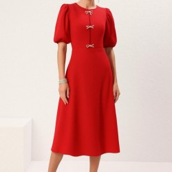 Kadın Kısa Kollu Damla Fiyonk Detaylı Kiloş Ithal Krep Midi Elbise, 27015 Kadın Kısa Kollu Damla Fiyonk Detaylı Kiloş Ithal Krep Midi Elbise, 27015