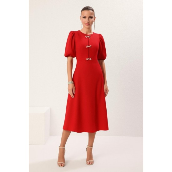 Kadın Kısa Kollu Damla Fiyonk Detaylı Kiloş Ithal Krep Midi Elbise, 27015 Kadın Kısa Kollu Damla Fiyonk Detaylı Kiloş Ithal Krep Midi Elbise, 27015