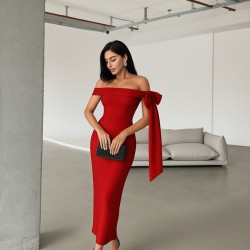 Kadın Omuz Dekolte Kurdele Detay Uzun Krep Elbise, 25986 Kadın Omuz Dekolte Kurdele Detay Uzun Krep Elbise, 25986