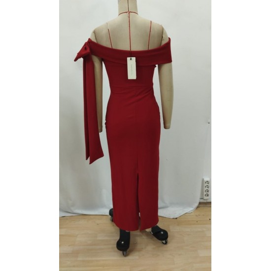 Kadın Omuz Dekolte Kurdele Detay Uzun Krep Elbise, 25986 Kadın Omuz Dekolte Kurdele Detay Uzun Krep Elbise, 25986