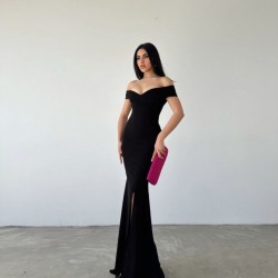 Kadın Madonna Yaka Ithal Krep Maksi Boy Elbise, 25763