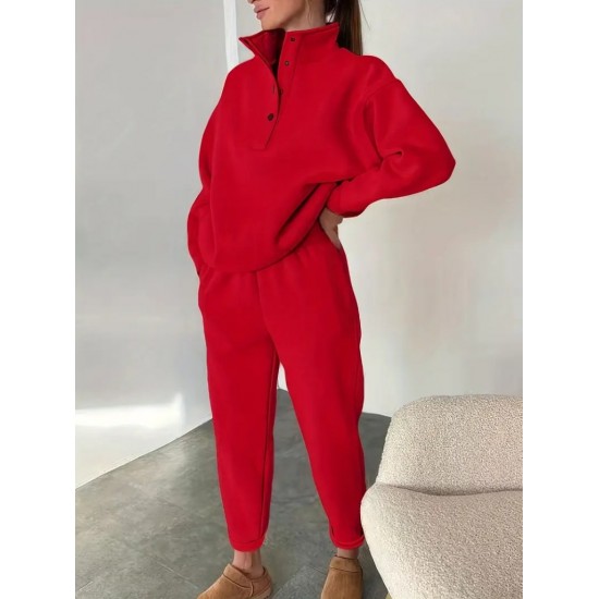 Kadın Uzun Kollu Balıkçı Dik Yakalı Düğmeli üç Iplik Bluz Ve Pantolon Ikili Takım , 28782 Kadın Uzun Kollu Balıkçı Dik Yakalı Düğmeli üç Iplik Bluz Ve Pantolon Ikili Takım , 28782