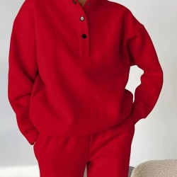 Kadın Uzun Kollu Balıkçı Dik Yakalı Düğmeli üç Iplik Bluz Ve Pantolon Ikili Takım , 28782