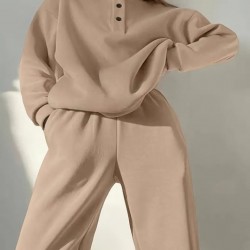 Kadın Uzun Kollu Balıkçı Dik Yakalı Düğmeli üç Iplik Bluz Ve Pantolon Ikili Takım , 28781