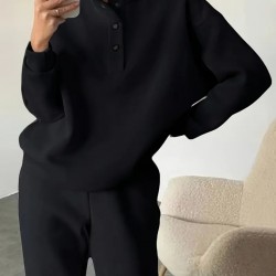 Kadın Uzun Kollu Balıkçı Dik Yakalı Düğmeli üç Iplik Bluz Ve Pantolon Ikili Takım , 28780 Kadın Uzun Kollu Balıkçı Dik Yakalı Düğmeli üç Iplik Bluz Ve Pantolon Ikili Takım , 28780