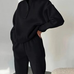 Kadın Uzun Kollu Balıkçı Dik Yakalı Düğmeli üç Iplik Bluz Ve Pantolon Ikili Takım , 28780