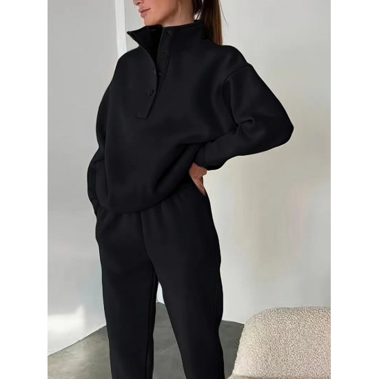 Kadın Uzun Kollu Balıkçı Dik Yakalı Düğmeli üç Iplik Bluz Ve Pantolon Ikili Takım , 28780 Kadın Uzun Kollu Balıkçı Dik Yakalı Düğmeli üç Iplik Bluz Ve Pantolon Ikili Takım , 28780