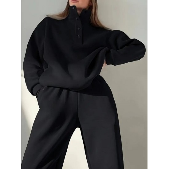 Kadın Uzun Kollu Balıkçı Dik Yakalı Düğmeli üç Iplik Bluz Ve Pantolon Ikili Takım , 28780 Kadın Uzun Kollu Balıkçı Dik Yakalı Düğmeli üç Iplik Bluz Ve Pantolon Ikili Takım , 28780