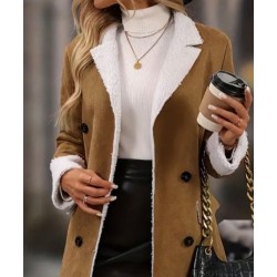 Kadın Uzun Kollu Yakalı Düğmeli Süet Mini Manto, 28763