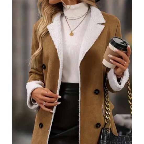 Kadın Uzun Kollu Yakalı Düğmeli Süet Mini Manto, 28763 Kadın Uzun Kollu Yakalı Düğmeli Süet Mini Manto, 28763