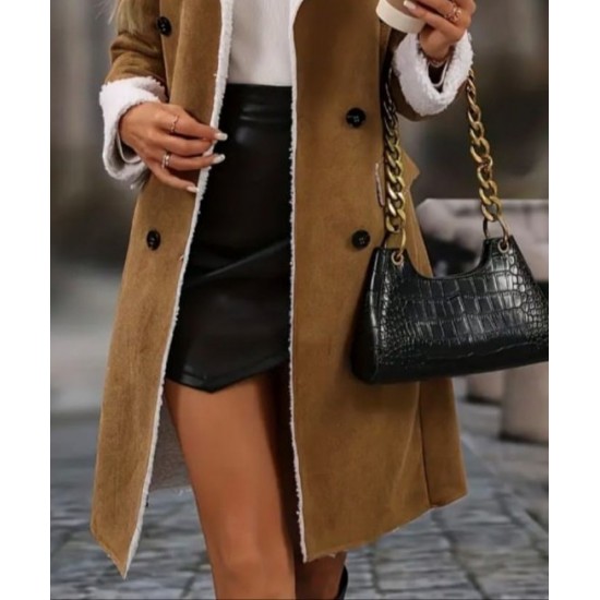 Kadın Uzun Kollu Yakalı Düğmeli Süet Mini Manto, 28763 Kadın Uzun Kollu Yakalı Düğmeli Süet Mini Manto, 28763