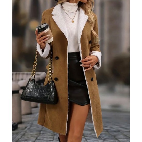 Kadın Uzun Kollu Yakalı Düğmeli Süet Mini Manto, 28763 Kadın Uzun Kollu Yakalı Düğmeli Süet Mini Manto, 28763