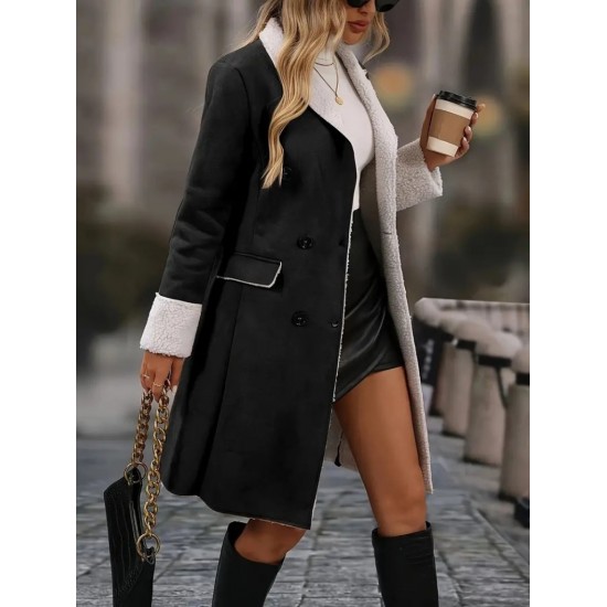 Kadın Uzun Kollu Yakalı Düğmeli Süet Mini Manto, 28762 Kadın Uzun Kollu Yakalı Düğmeli Süet Mini Manto, 28762