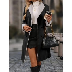 Women' S Long-sleeved, Collared, Button-down Suede Mini Coat, 28762