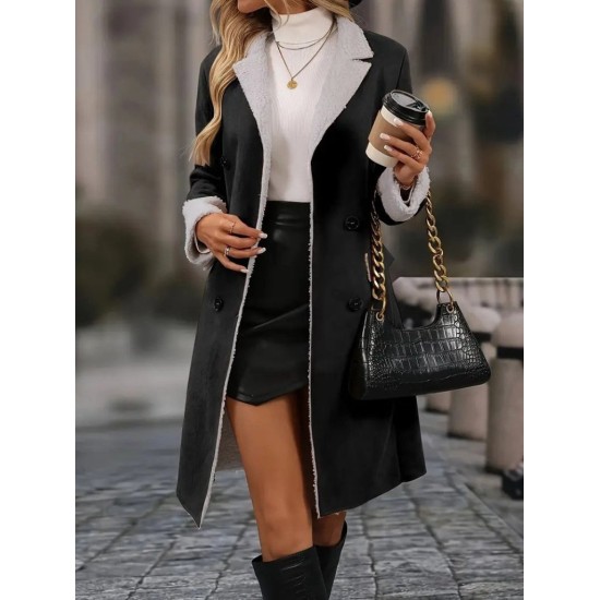 Kadın Uzun Kollu Yakalı Düğmeli Süet Mini Manto, 28762 Kadın Uzun Kollu Yakalı Düğmeli Süet Mini Manto, 28762