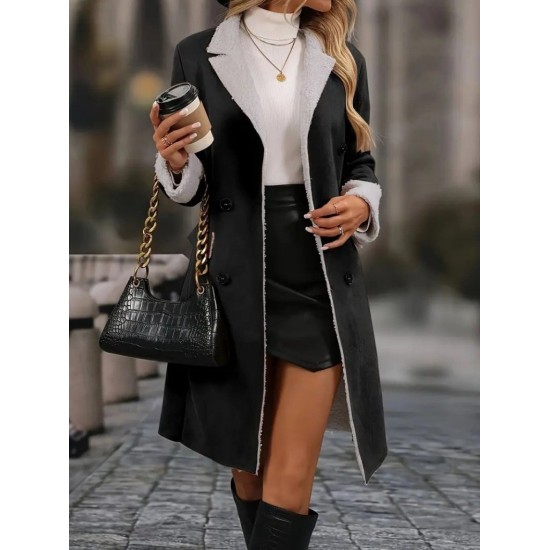 Kadın Uzun Kollu Yakalı Düğmeli Süet Mini Manto, 28762 Kadın Uzun Kollu Yakalı Düğmeli Süet Mini Manto, 28762