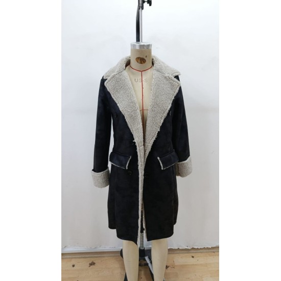 Kadın Uzun Kollu Yakalı Düğmeli Süet Mini Manto, 28762 Kadın Uzun Kollu Yakalı Düğmeli Süet Mini Manto, 28762