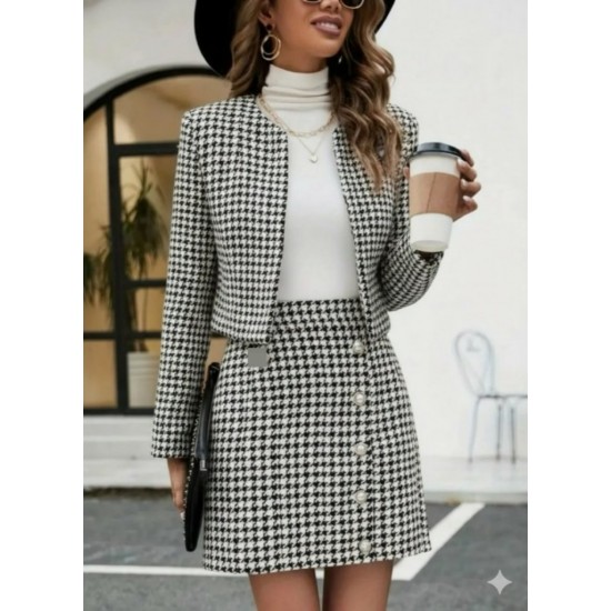 Kadın Uzun Kollu önü Açık Dokuma Ceket Ve Mini Etek Ikili Takım , 28760 Kadın Uzun Kollu önü Açık Dokuma Ceket Ve Mini Etek Ikili Takım , 28760