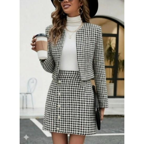 Kadın Uzun Kollu önü Açık Dokuma Ceket Ve Mini Etek Ikili Takım , 28760 Kadın Uzun Kollu önü Açık Dokuma Ceket Ve Mini Etek Ikili Takım , 28760