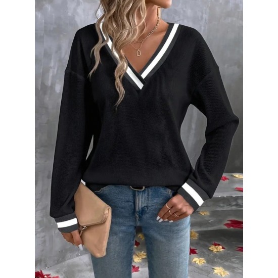 Kadın Uzun Kollu V Yakalı Waffle Bluz , 28386 Kadın Uzun Kollu V Yakalı Waffle Bluz , 28386