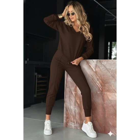 Kadın Uzun Kollu V Yakalı Viskon Iki Iplik Bluz Ve Pantolon Ikili Takım , 28801