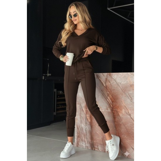 Kadın Uzun Kollu V Yakalı Viskon Iki Iplik Bluz Ve Pantolon Ikili Takım , 28801