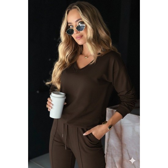 Kadın Uzun Kollu V Yakalı Viskon Iki Iplik Bluz Ve Pantolon Ikili Takım , 28801