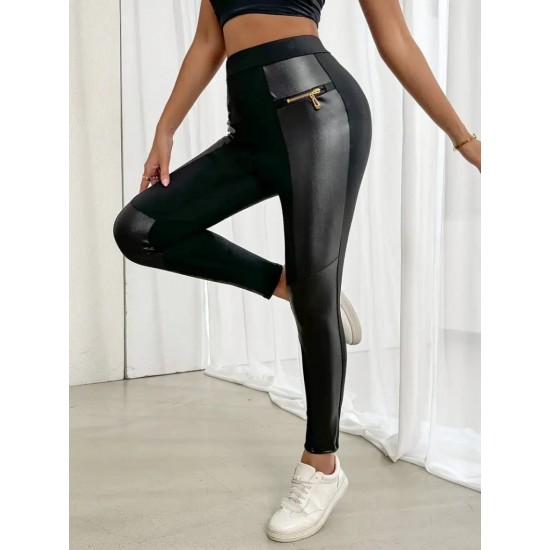 Kadın Yüksek Bel Yan şerit Deri Detay Fermuarlı Dalgıç Tayt , 28797 Kadın Yüksek Bel Yan şerit Deri Detay Fermuarlı Dalgıç Tayt , 28797