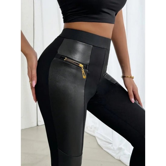 Kadın Yüksek Bel Yan şerit Deri Detay Fermuarlı Dalgıç Tayt , 28797 Kadın Yüksek Bel Yan şerit Deri Detay Fermuarlı Dalgıç Tayt , 28797