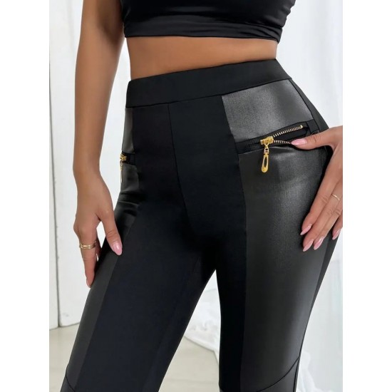 Kadın Yüksek Bel Yan şerit Deri Detay Fermuarlı Dalgıç Tayt , 28797 Kadın Yüksek Bel Yan şerit Deri Detay Fermuarlı Dalgıç Tayt , 28797