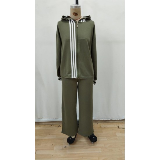 Kadın Uzun Kollu Kapşonlu Onu şerit Detaylı Fermuarlı Viskon Iki Iplik Bluz Ve Pantolon Ikili Takım, 28796