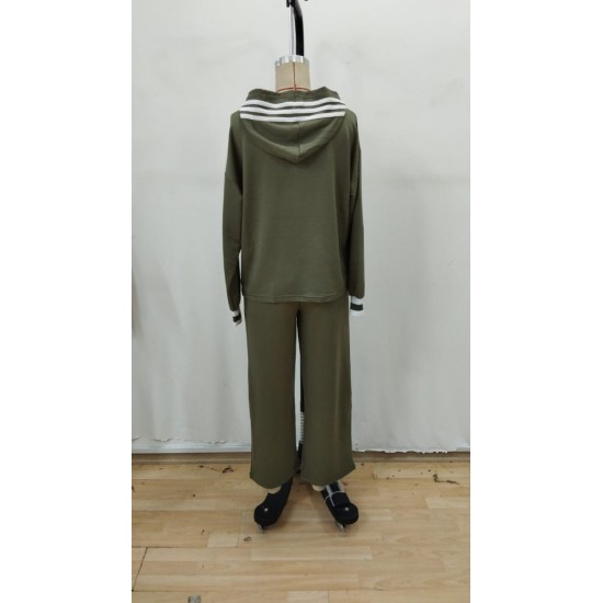 Kadın Uzun Kollu Kapşonlu Onu şerit Detaylı Fermuarlı Viskon Iki Iplik Bluz Ve Pantolon Ikili Takım, 28796