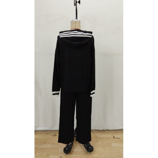 Kadın Uzun Kollu Kapşonlu Onu şerit Detaylı Fermuarlı Viskon Iki Iplik Bluz Ve Pantolon Ikili Takım, 28795