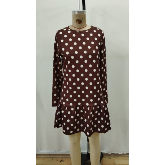 Kadın Uzun Kollu Bisiklet Yaka Fırfırlı Puantiyeli Kısa Modal Elbise, 28793 Kadın Uzun Kollu Bisiklet Yaka Fırfırlı Puantiyeli Kısa Modal Elbise, 28793