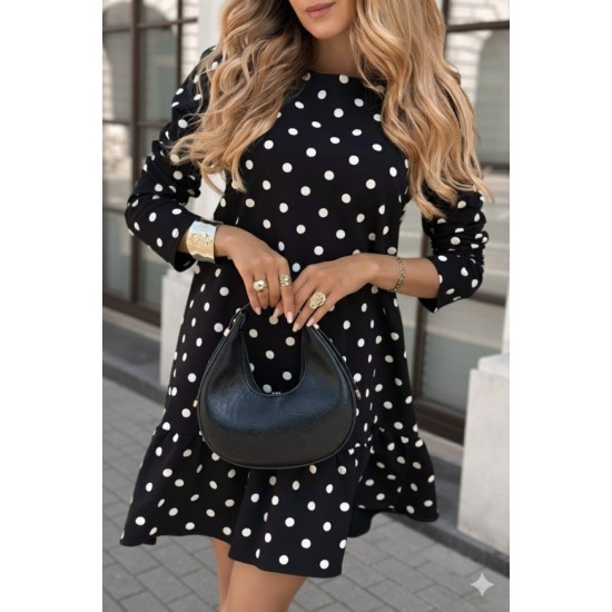 Kadın Uzun Kollu Bisiklet Yaka Fırfırlı Puantiyeli Kısa Modal Elbise, 28791 Kadın Uzun Kollu Bisiklet Yaka Fırfırlı Puantiyeli Kısa Modal Elbise, 28791