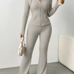 Kadın Uzun Kollu Kapşonlu önden Fermuarlı Kaşkorse Bluz Ve Pantolon Ikili Takım, 28790