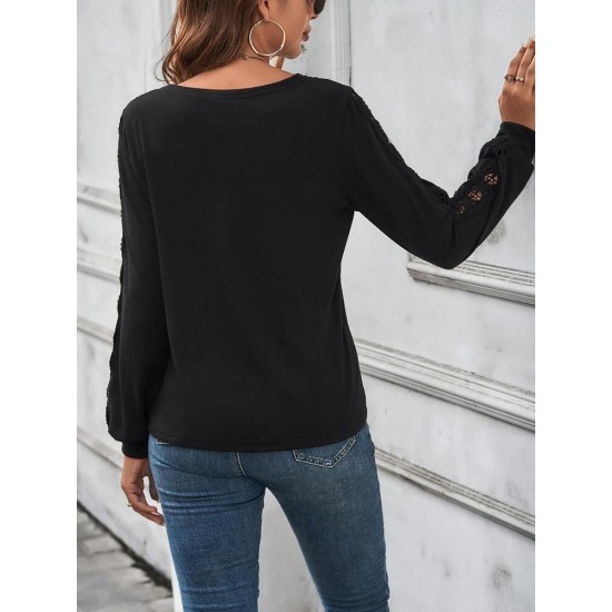 Kadın Uzun Kollu V Yakalı Dantel Detaylı Viskon Bluz, 28808