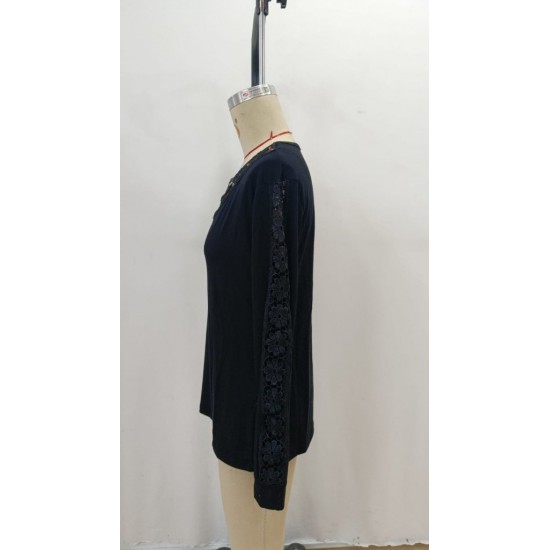 Kadın Uzun Kollu V Yakalı Dantel Detaylı Viskon Bluz, 28808