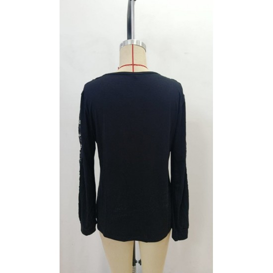 Kadın Uzun Kollu V Yakalı Dantel Detaylı Viskon Bluz, 28808