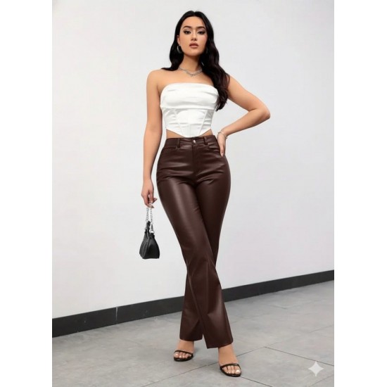 Kadın Yüksek Bel Cepli Deri Pantolon , 28805 Kadın Yüksek Bel Cepli Deri Pantolon , 28805