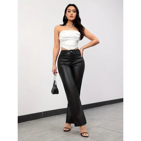 Kadın Yüksek Bel Cepli Deri Pantolon , 28803 Kadın Yüksek Bel Cepli Deri Pantolon , 28803