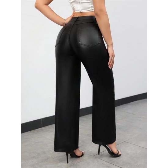 Kadın Yüksek Bel Cepli Deri Pantolon , 28803 Kadın Yüksek Bel Cepli Deri Pantolon , 28803