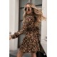 Kadın Uzun Kollu Kruvaze Yakalı Fırfırlı Belden Kuşaklı Leopar Desen Modal Elbise, 28802 Kadın Uzun Kollu Kruvaze Yakalı Fırfırlı Belden Kuşaklı Leopar Desen Modal Elbise, 28802